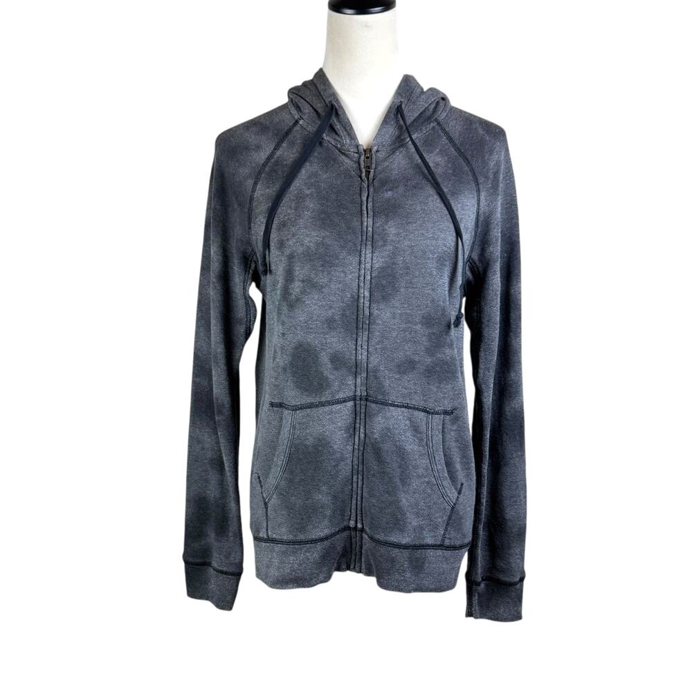 Current/Elliot Sz 1 Black Gray Acid Wash Knit Full Zip Hoodie Jacket